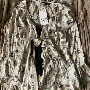 Zara Printed Blouse With Tie